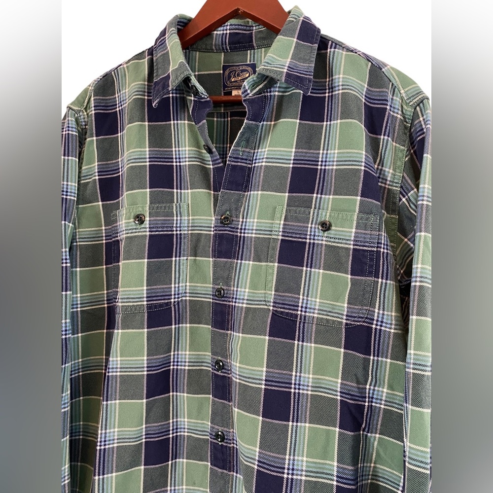 JCREW Mens Green/Blue Plaid Button Collard Shirt- L